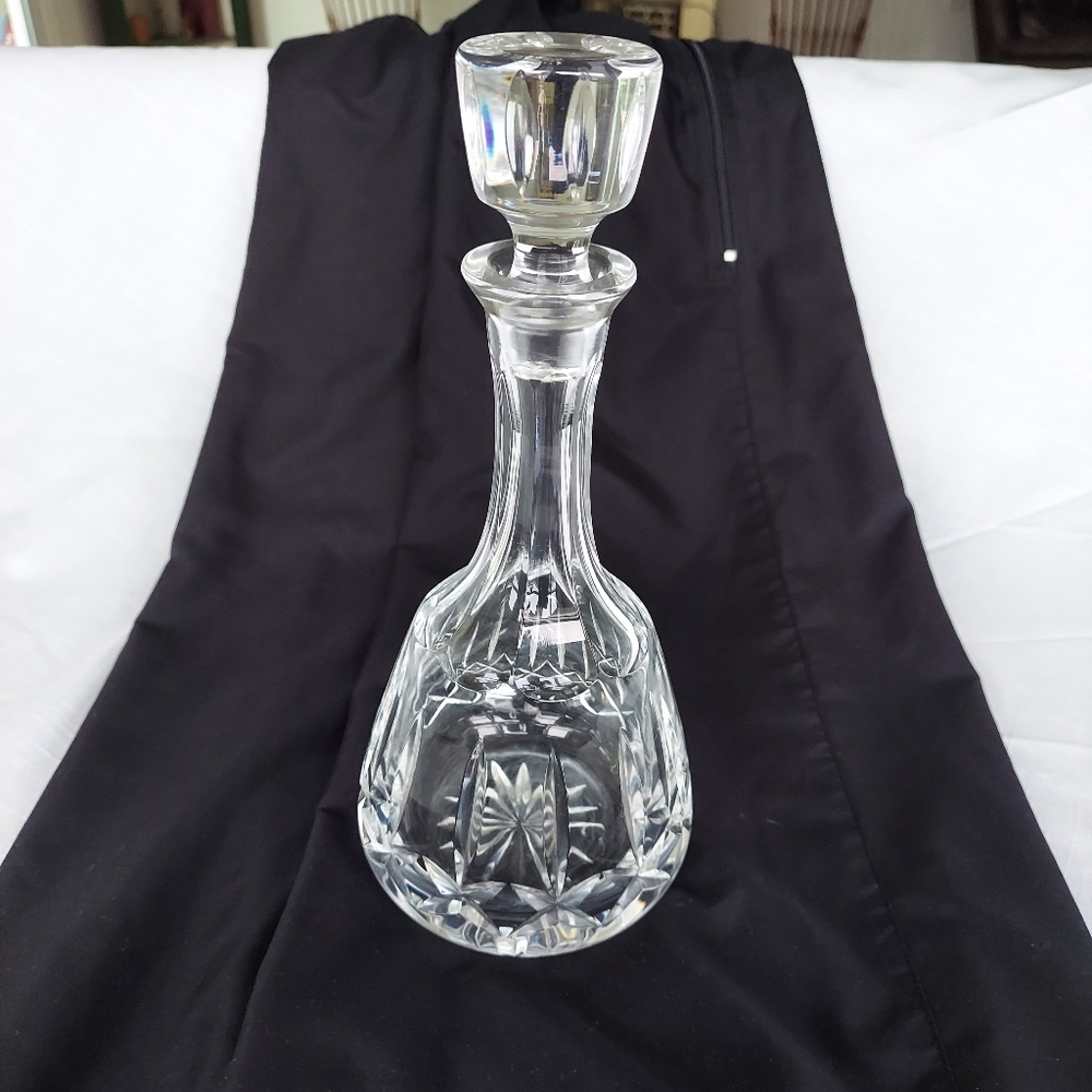 Vintage Atlantis Crystal Decanter with Faceted Stopper 12 in. x 5.5 in. Signed